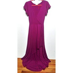 Rolla Coster Maxi dress Long high low Size S flutter sleeve flare stretch purple